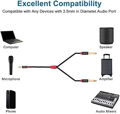 SHULİANCABLE 3.5 mm 1/8 TRS için Çift 6.35 mm 1/4 TS Kablo, Mono Stereo Y-Splitter Ses Kablosu için iPhone, iPod, multimedya