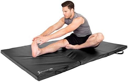 Prosource Fit Tri-Fold Katlanır Kalın egzersiz matı 6'x4’ Yuvarlanan için Taşıma Kolları ile, Dövüş Sanatları, Jimnastik, Germe,