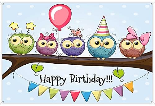 Gece Baykuş Mutlu Doğum Günü Afiş Zemin Balon Sevimli Renkli Karikatür Tema Dekor için Mutlu Doğum Günü Bebek Duş Parti Süslemeleri