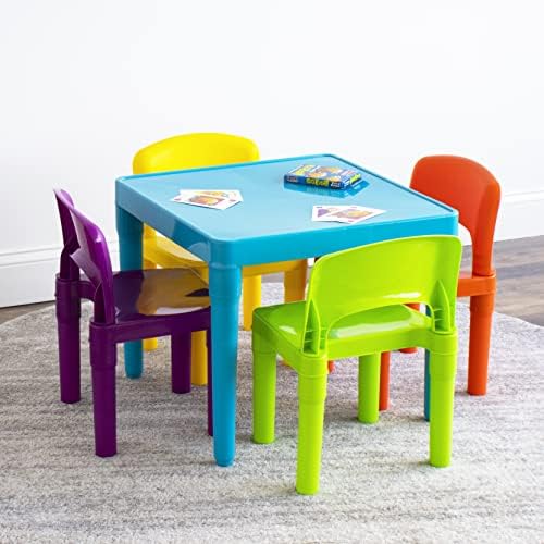 Mütevazı Mürettebat, Mavi Masa ve Kırmızı / Yeşil / Sarı / Mor Çocuklar Hafif Plastik Masa ve 4 Sandalye Seti, Kare