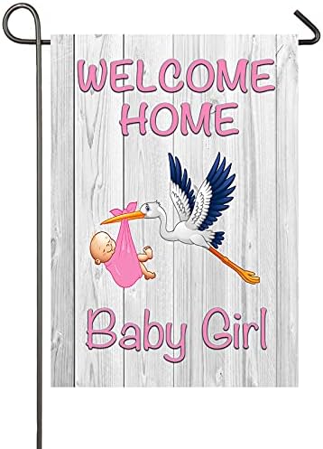 Hoş geldiniz Ev Bebek Kız Bahçe Bayrağı Bebek Duş Doğum Duyuru Aile Parti Yenidoğan Cinsiyet Ortaya Çim Yard Burcu Pembe Leylek