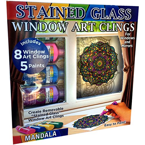 ZORBİTZ Boyama Sevinci Vitray Pencere Sanatı Yapışır DIY Kiti, 8 Yapışır ve 5 Boya, 4 Muhteşem, Karmaşık Mandala Tasarımları,