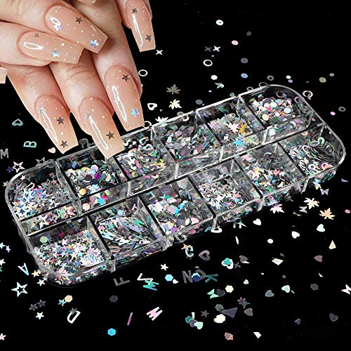3D Nail Art Etiketler Glitter Çıkartmaları Gümüş Kalp Tırnak Sequins Lazer Kelebek Tırnak Malzemeleri Sparkle Tırnak Gevreği