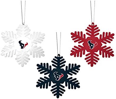 FOCO NFL Noel Süs Seti - 3 Parçalı Çok Renkli Metal Kar Taneleri Tatil Ağacı Dekorasyonu-Resmi Lisanslı Futbol Fan Dekoru (Houston