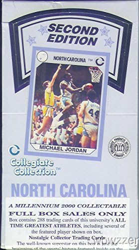 Vintage 1990 Collegiate Koleksiyonu UNC University of North Carolina Balmumu Kutusu 36 Paket ve Toplam 288 Kart ve Birden Fazla