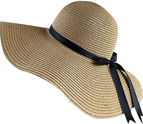 UKKD Basit Katlanabilir Geniş Brim Disket Kız Hasır Şapka Güneş Şapka Plaj Kadın Yaz Şapka UV Koruyun Seyahat Kap Bayan Kap