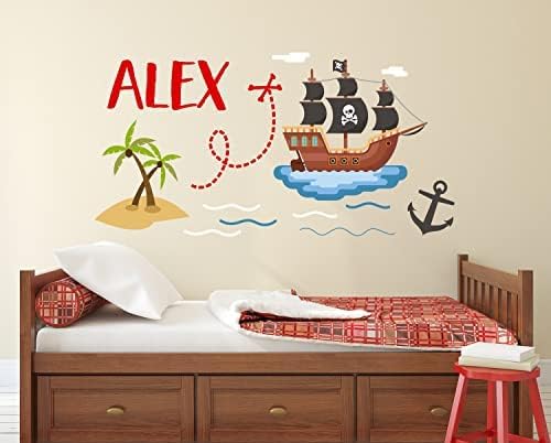 Korsan Tema Gemi Duvar Çıkartması-Kişiselleştirilmiş Adı Duvar Çıkartması - Korsan Dekor için Boy Yatak Odası-Çocuk Duvar Çıkartmaları