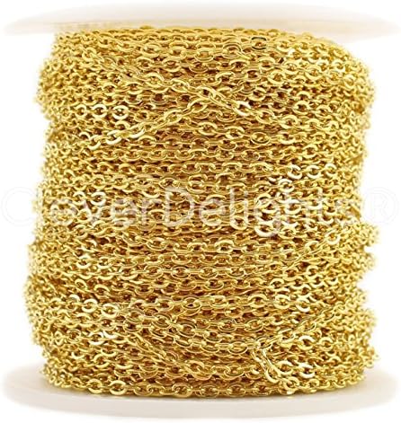 CleverDelights 2x3mm Kablo Zinciri-Altın Rengi-100 Fit