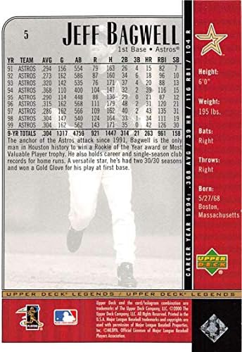 2000 Üst Güverte Efsaneleri Beyzbol 5 Jeff Bagwell Houston Astros UD Şirketinden Resmi MLB Ticaret Kartı