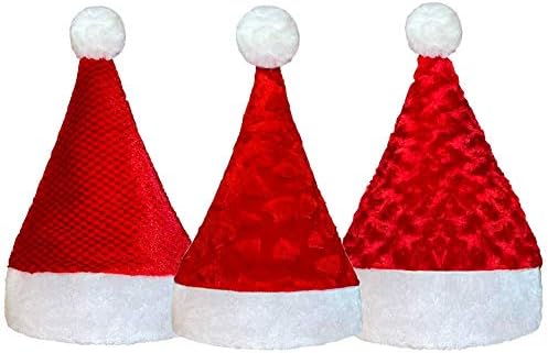BİR LAN Santa Şapka, Yeni Yıl Tatil Partisi için 3 Paket Peluş Noel Şapka, Unisex Kırmızı