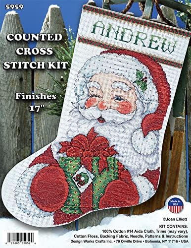 Tobin DW5959 14 Sayısı Winking Santa Stocking Sayılan Çapraz Dikiş Kiti, 17-İnch Uzun