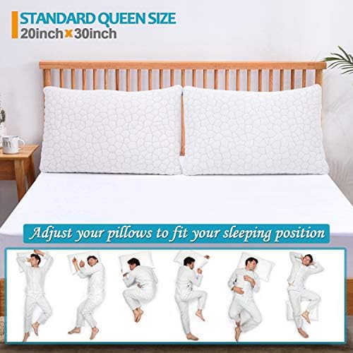 2-Pack Soğutma Yatak Yastıklar Uyku için Ayarlanabilir Jel Rendelenmiş Bellek Köpük Yastıklar Kraliçe Boyutu 2 Set - Lüks Bambu