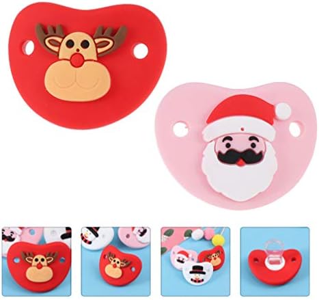 BESTOYARD 2 pcs Noel Silikon Emzikler Bebek diş Kaşıyıcı Oyuncaklar ile Ren Geyiği Noel Baba Desen için Bebek (Kırmızı Pembe)