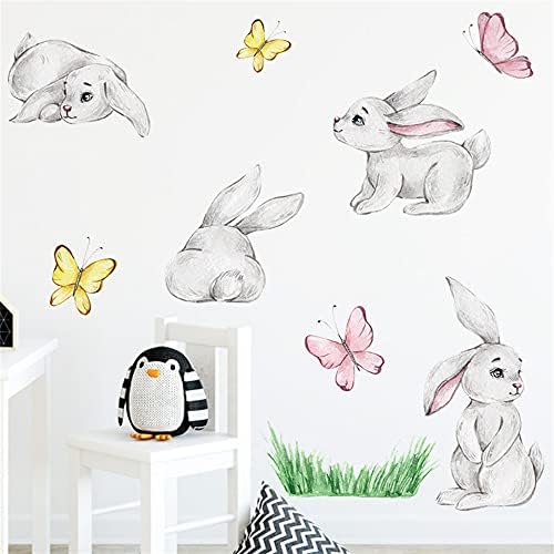 ROFARSO Gerçekçi Güzel Sevimli Iki Tavşanlar Tavşanlar Hayvan duvar çıkartmaları Çıkarılabilir Duvar Çıkartmaları Sanat Süslemeleri