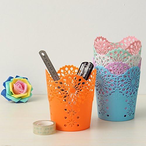 Qingsun Hollow Çiçek Desen Silindir Masası Ofis Malzemeleri makyaj Fırçalar Plastik Kalem Kalem Pot Tutucu Organizatör Kırtasiye