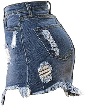 Kadın düzensiz Hem Mini Denim Jean etek uygun kot cepler ince püskül kısa etek şort