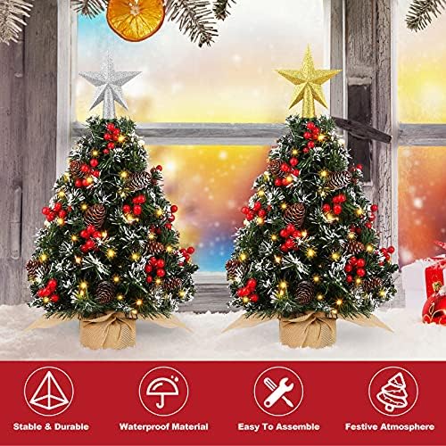 MCEAST 2 Paket 2 Ayaklar Mini Noel Ağaçları Set Yapay Masa Noel Ağacı Süsler ile Ağacı Toppers Meyveleri Çam Kozalakları Noel