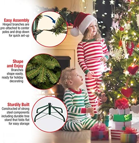 Ulusal Ağaç Şirketi Önceden aydınlatılmış Yapay Noel Ağacı / Önceden gerilmiş Beyaz ışıklar ve Stand İçerir / Konilerle Akın