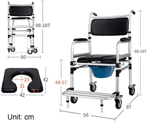 LZLYER Duş Sandalye Tuvalet Küvet Taşınabilir Ayarlanabilir Yükseklik Duş Başucu Komodin Sandalye,Tekerlekli Sandalye ile Yuvarlak