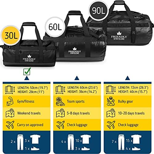 Spor Salonu, Seyahat ve Spor için Sırt Çantası Askılı Dost İsveçli Spor çantası-SANDHAMN Duffle Su Geçirmez Malzeme (Siyah