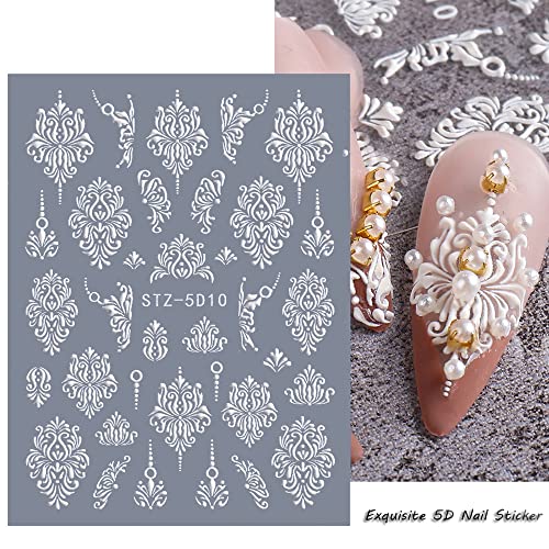 Dantel Çiçek Nail Art Etiketler Çıkartmaları 5D Hollow Zarif 8 Levha Beyaz Düğün Desen Nail Art Malzemeleri Lüks Nail Art Dekorasyon
