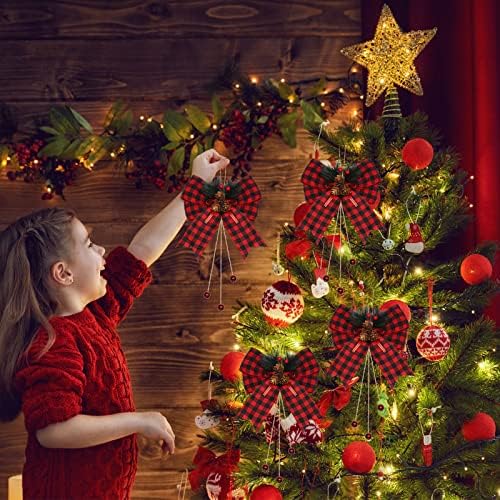 Syhood 4 Adet Noel Ağacı Çelenk Yay Buffalo Ekose Yay Çam Kozalakları ile Büyük Noel Dekoratif Yaylar Ev Partisi için Noel