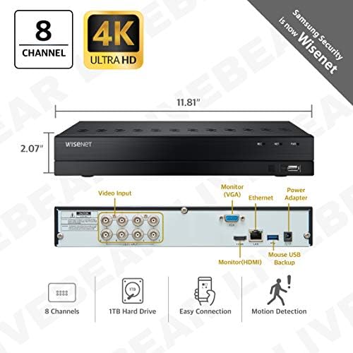 1 TB Sabit Diskli Wisenet SDR-943071T 8 Kanallı Ultra HD 4K Video Güvenlik DVR