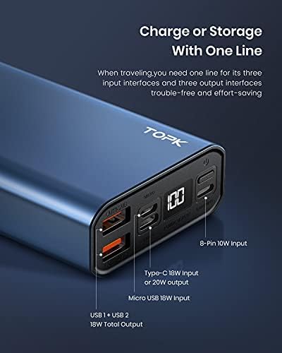 TOPK Taşınabilir Şarj Cihazı 20000mAh Güç Bankası 20W PD QC3.0 Hızlı Şarj USB C Harici Pil 3 Çıkışlı ve 3 Girişli Cep Telefonu