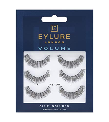 Eylure Volume False Eyelashes Multipack, Stil No. 100, Yeniden Kullanılabilir, Yapıştırıcı Dahil, 3 Sayım