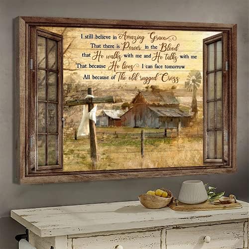 Başar Hayat Çiftlikte Hala Inanıyorum İnanılmaz Grace Pencere Çerçevesi İsa Poster Duvar Sanatı (tuval çerçeveli, 36x24)