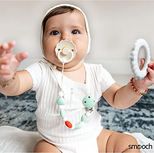 SMOOCH Silikon Emzik Klip-Esnek Kalp Boncuklu Bebek Binky Tutucu ile Sevimli Koyun Bebek Diş Çıkarma Oyuncak -100 % Gıda Dereceli