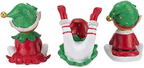 Transpac Şeker Kamışı Elfler Yeşil ve Kırmızı 8.5 İnç Reçine Noel Stocking Tutucu 3 Set