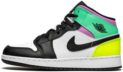 Nike Youth Air Jordan 1 Orta GS Pastel, Beyaz / Siyah / Volt / Yeşil Parıltı, 7Y