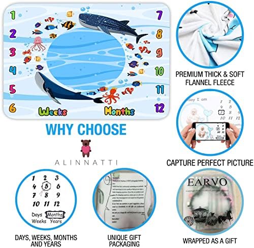 Sualtı Dünyası Milestone Battaniye Bebek Kız veya Erkek için, Balinalar ve Deniz Hayvanları Battaniye, 48x40 inç Fotoğraf Battaniye,