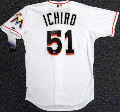 Miami Marlins Ichiro Suzuki İmzalı Beyaz Majestic Otantik Serin Taban Forması Boyutu 44 Holo Stok 111457-İmzalı MLB Formaları