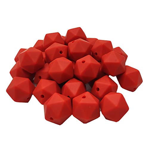 50 adet Mandalina Kırmızı Renk 17mm Silikon İcosahedron Boncuk Silikon İnci Boncuk Silikon Geometri Poligon Boncuk Anne Takı