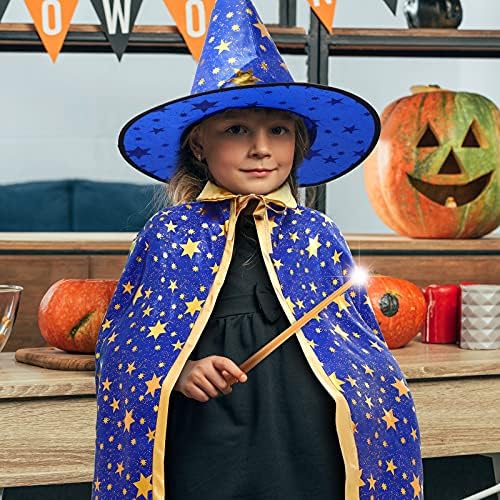 SATİNİOR Cadılar Bayramı Çocuklar Cadı Kostüm, Çocuklar Cadı Pelerin, Sihirbazı Pelerin Şapka Kabak Çanta Sihirbazı Değnek