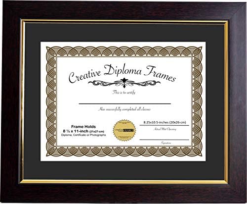 Yaratıcı Resim Çerçeveleri 11 x 14 Keçeleşmiş Maun Diploma Çerçevesi Siyah/Beyaz Çekirdekli Altın Dudak Mat, Takılı Askılarla
