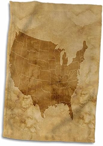 Bej Parşömen El Havlusu, 15 x 22üzerinde ABD'nin Antik Haritasının 3D Gül Görüntüsü
