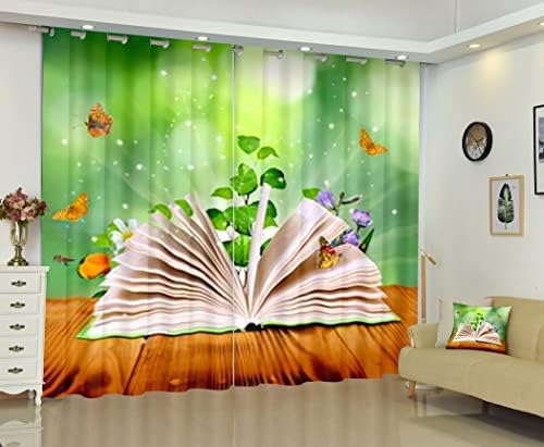 Kelebek Kitap Karartma Perdeleri Yatak Odası için Kelebek Kitap Yeşil Mistik Perdeler Zemin Perde Oturma Odası 2 Panel Seti