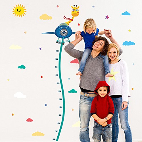 Wallpark Karikatür Zürafa Uçak Yükseklik Sticker üzerinde, Büyüme Yüksekliği Grafik Ölçüm Çıkarılabilir Duvar Çıkartması, çocuk