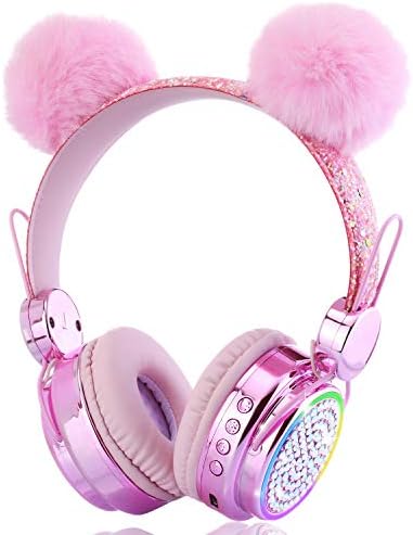 KORABA Çocuklar Kulaklıklar Bluetooth, LED ışıkları renk Değişimi Ayı Kulak kablosuz kulaklıklar için Kız / erkek / Xmax hediye