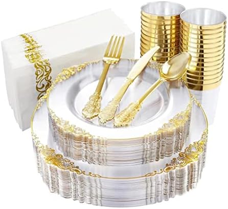 ZLDGYG 60 Pcs Sofra Şeffaf Altın Plastik Tepsi İle Gümüş Gözlük Doğum Günü Düğün Parti Malzemeleri (Renk: Bir, Boyutu: gösterildiği
