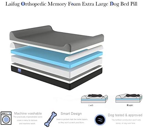 Laifug Ortopedik Hafızalı Köpük Ekstra Büyük köpek yatağı Yastık ve Dayanıklı Su Geçirmez Astar Çıkarılabilir Yıkanabilir Kapak