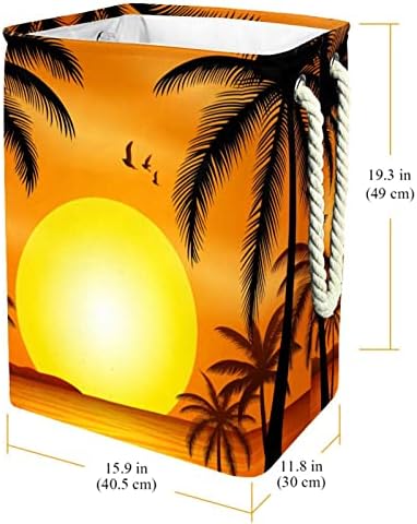 Günbatımı Palmiye Ağaçları Büyük Çamaşır Sepeti İle Kolay Taşıma Kolu, su Geçirmez Katlanabilir çamaşır sepeti Depolama Kovaları