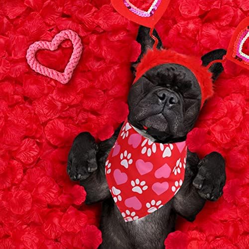 Sevgililer Günü Köpek Kostüm, Bling Pet Kalp Bandı Pullu Kalp Pet Kafa sevgililer Günü Köpek Bandana Pençe Baskı Üçgen Köpek