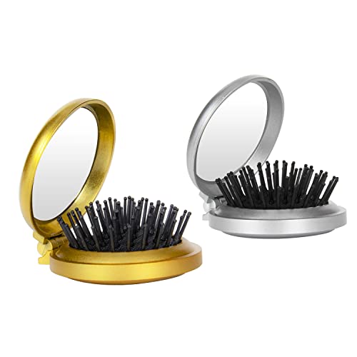 Katlanır Saç Fırçası İle Ayna, Yusong Çanta Küçük Saç Fırçası Kompakt Boyutu Mini Fırçalar Cep Katlanabilir Katlanabilir Tarak