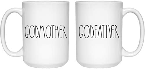 Godmother & Godfather Çiftler Kahve Kupa Seti-Kişiselleştirilmiş Metin Rae Dunn Tarzı / Rae Dunn İlham-Godmother Ve Godfather