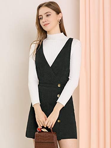 Allegra K kadın kadife Mini V Yaka Vintage A-Line önlük genel önlük elbise