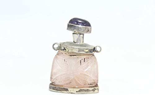 Rajasthan Taşlar Antik Koleksiyon Pembe Gül Kuvars Parfüm Şişesi Gümüş Ametist Taş Kap 25